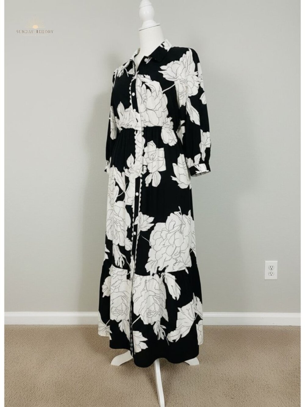 Womens Floral Maxi Shirt Dress Long Sleeve Button Down Boho V Neck